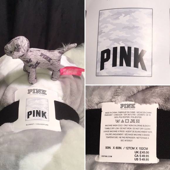 PINK Victoria's Secret Other - Pink VS - Camo gray white plush blanket 50 x 60 IN